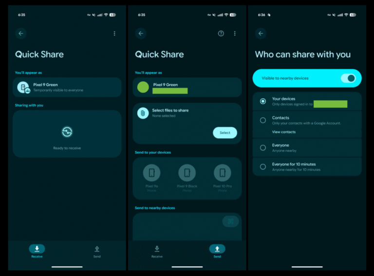 Quick Share estrena interfaz a pantalla completa en Android