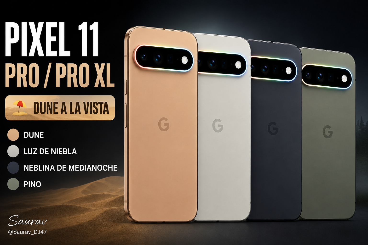 Filtrados los colores del Google Pixel 11 Pro: Google apuesta por tonos naturales y elegantes